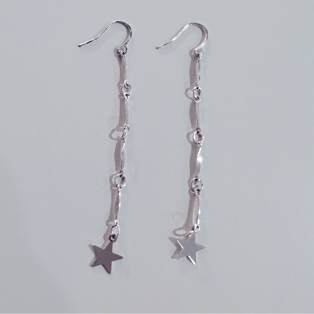 Silver Star Long Earrings